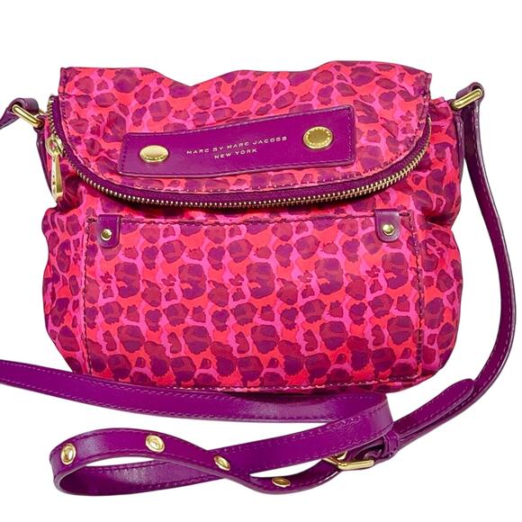 Marc Jacobs Natasha Crossbody Bag Pink Red Animal Print Medium Preppy Used - Picture 1 of 16